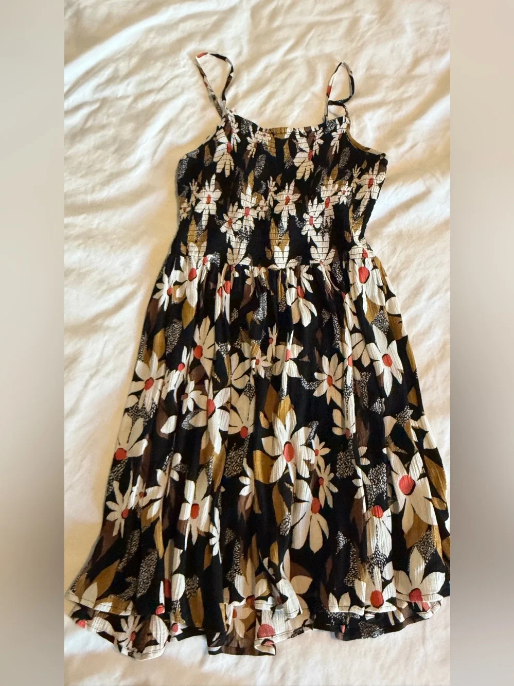 Angie Black Floral Sundress with Cream & Olive Leaves